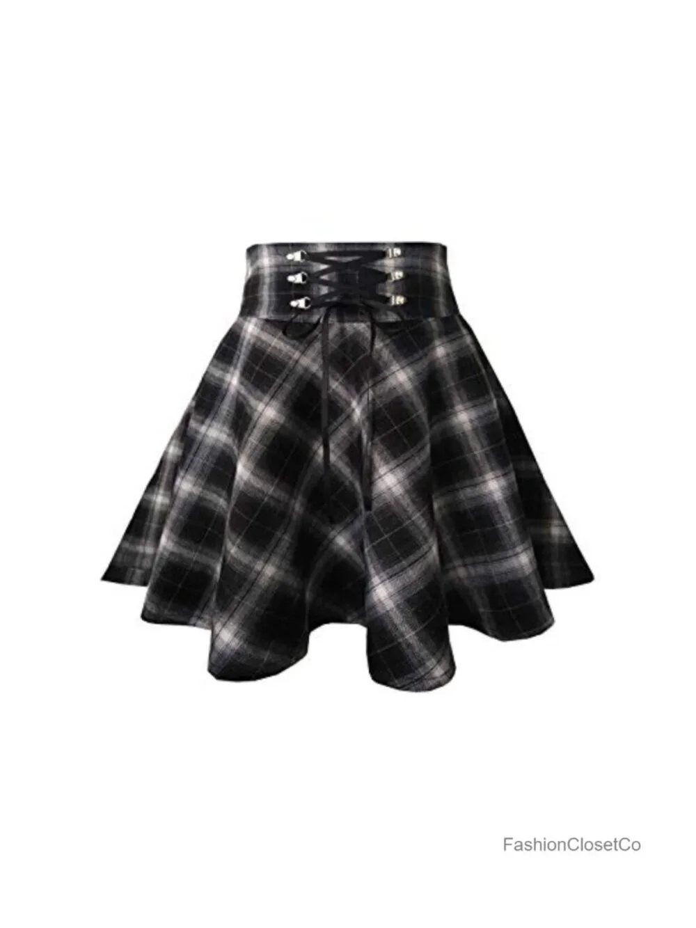 Women's High Waisted A-Line Plaid Mini Skirt with Zipper